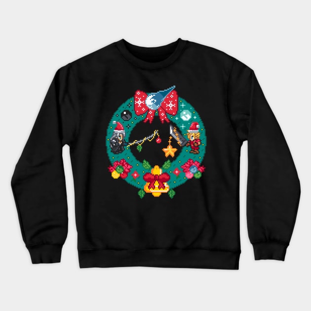 Final Fantasy 7 Christmas Wreath Pixel Art Crewneck Sweatshirt by AlleenasPixels